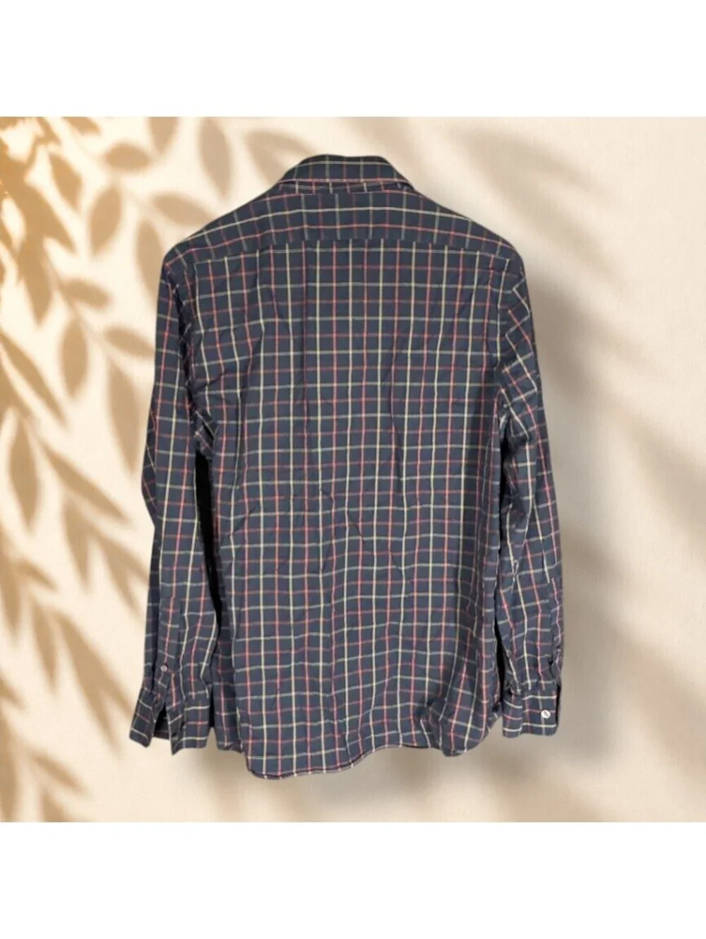Banana Republic Shirt Men M Medium Blue Plaid Button Up Wrinkle Resistant Slim